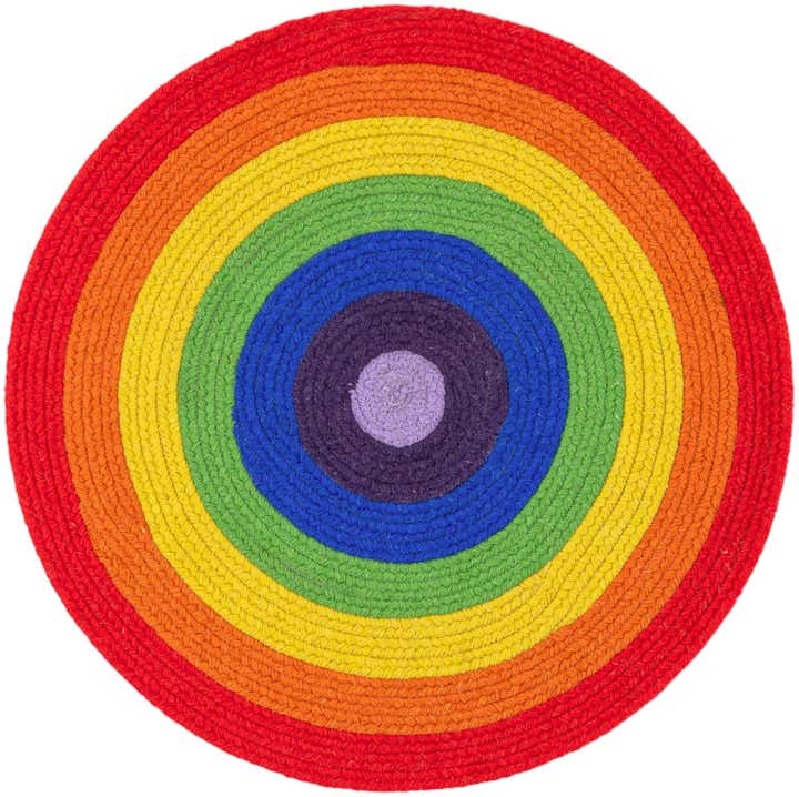 3' 1 x 3' 1 Handmade Hand Braided Rainbow Wool Round Rug