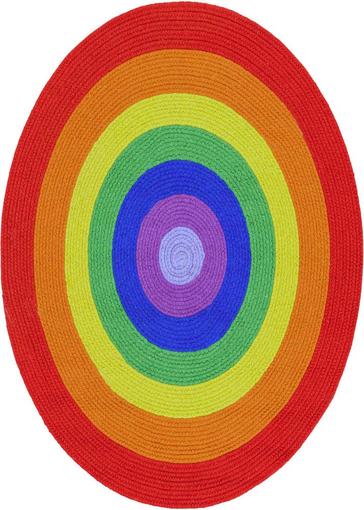 4' 1 x 4' 1 Handmade Hand Braided Rainbow Wool Round Rug