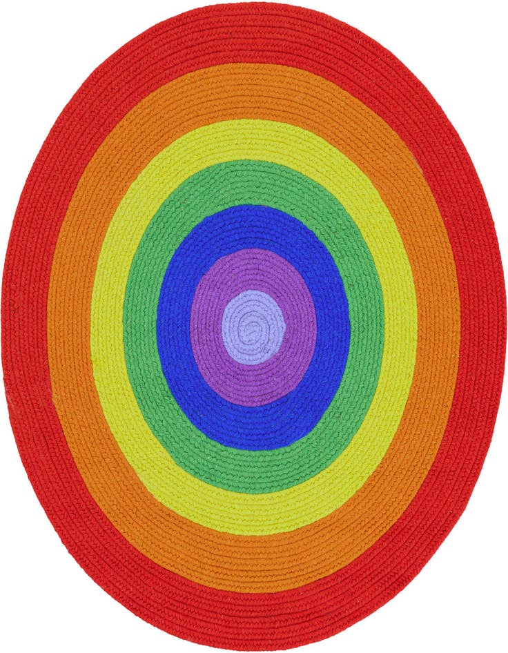 Detail image of 4' 1 x 4' 1 Handmade Hand Braided Rainbow Wool Round Rug