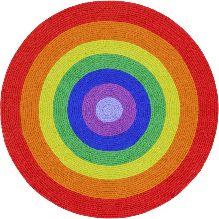 4' 1 x 4' 1 Handmade Hand Braided Rainbow Wool Round Rug