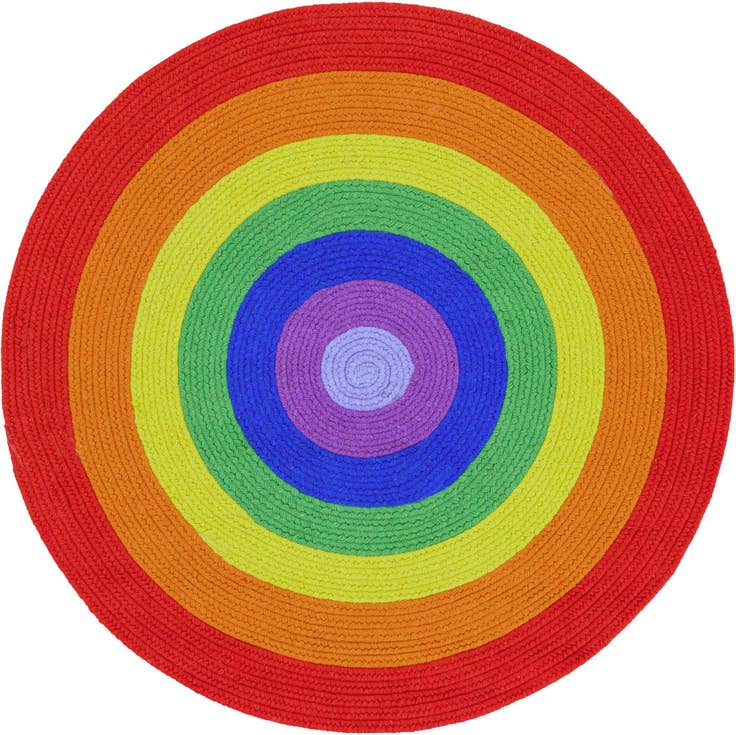 Detail image of 4' 1 x 4' 1 Handmade Hand Braided Rainbow Wool Round Rug