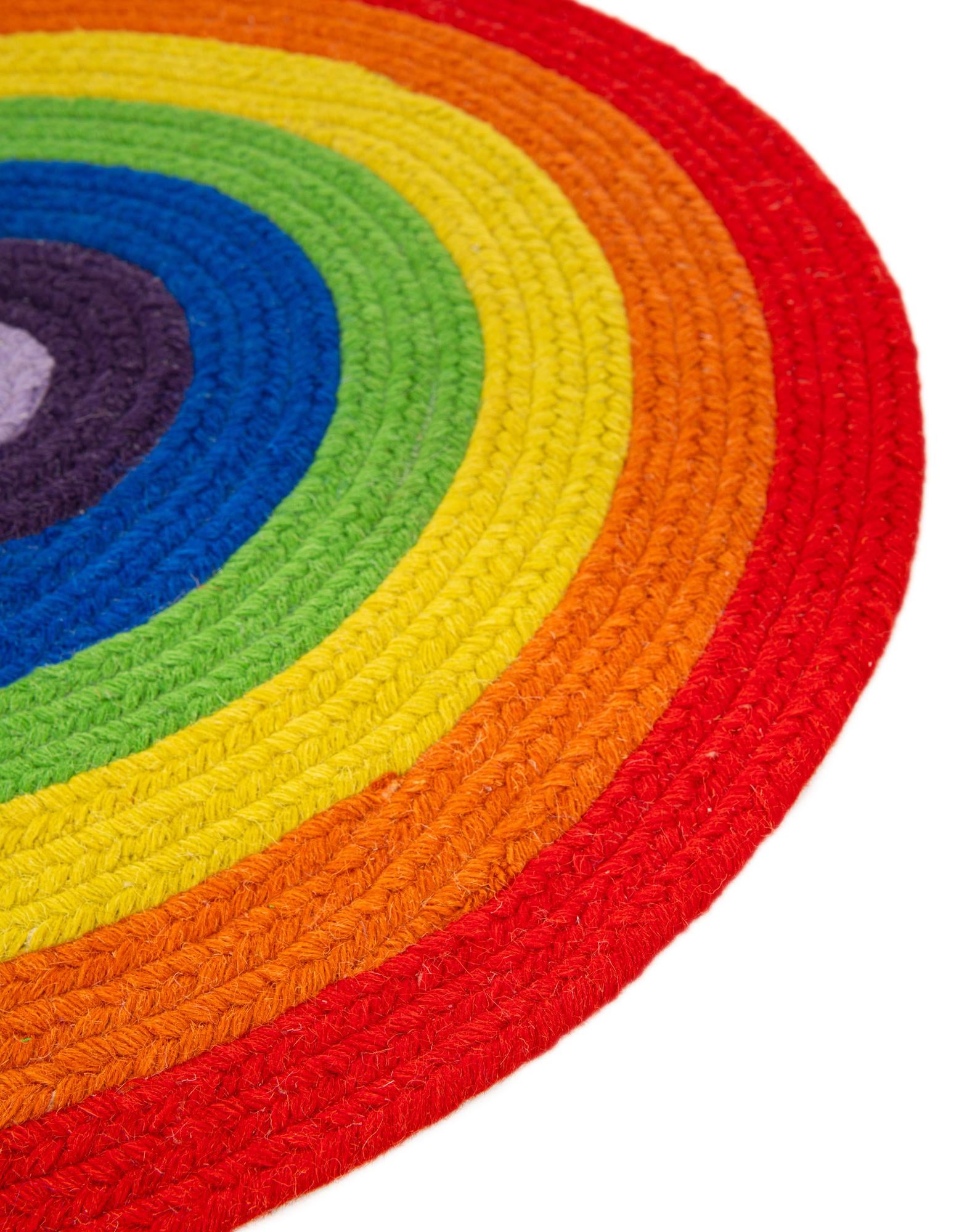 2' x 2' Handmade Hand Braided Rainbow Wool Round Rug