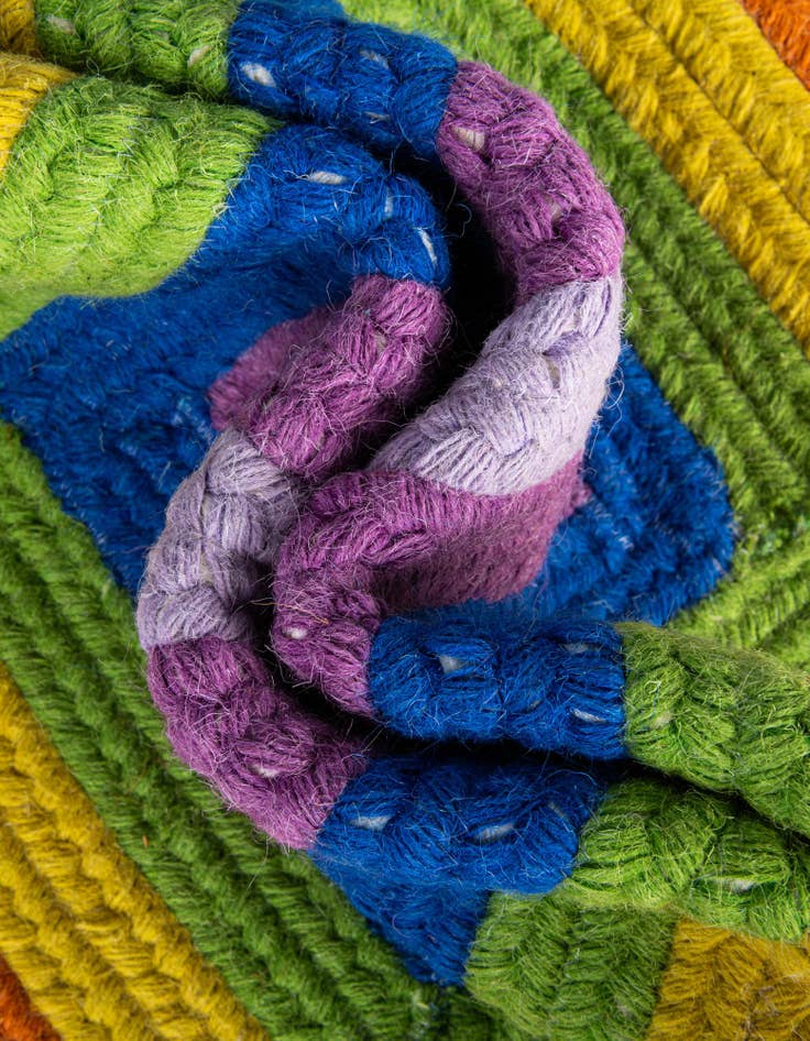 Detail image of 5' 1 x 5' 1 Handmade Hand Braided Rainbow Wool Round Rug