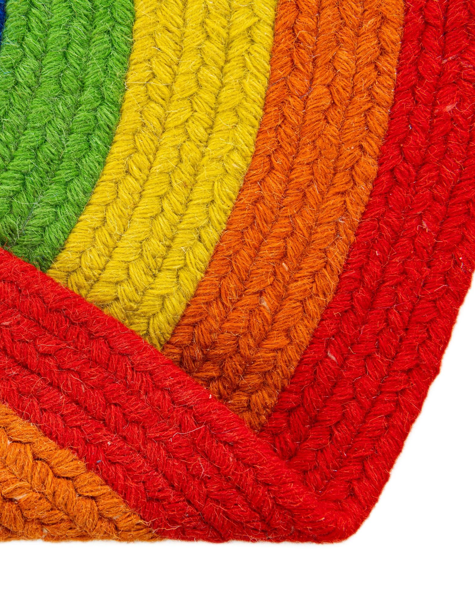2' x 2' Handmade Hand Braided Rainbow Wool Round Rug