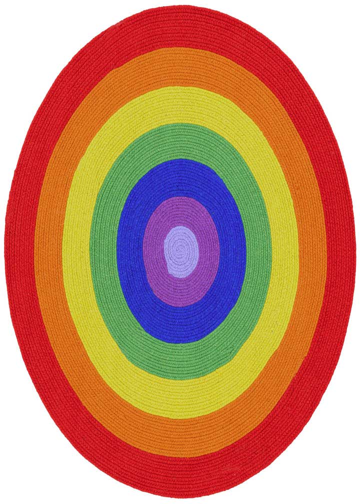 5' 1 x 5' 1 Handmade Hand Braided Rainbow Wool Round Rug
