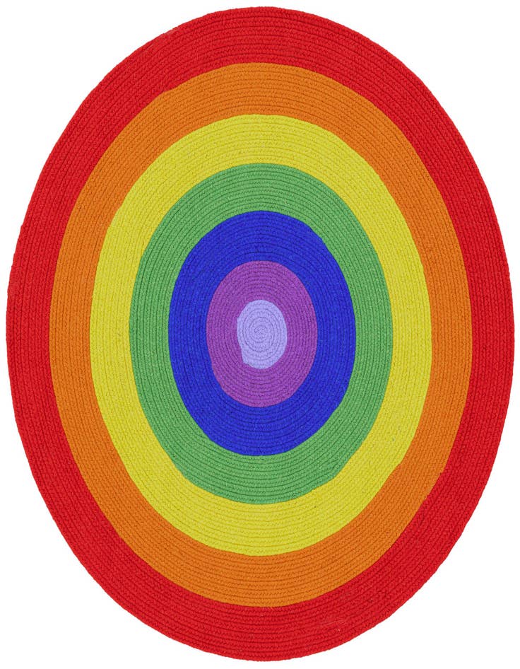 Detail image of 5' 1 x 5' 1  Hand Hand Braided Rainbow Wool Round Rug