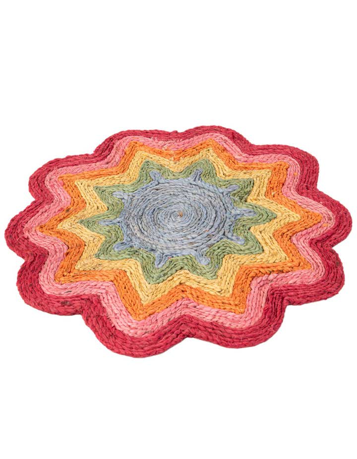 2' 2 x 2' 2 Hand Braided Happy Rugs Jawbreaker Poppy Round