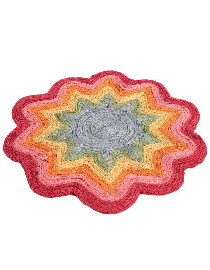 2' 2 x 2' 2 Hand Braided Happy Rugs Jawbreaker Poppy Round