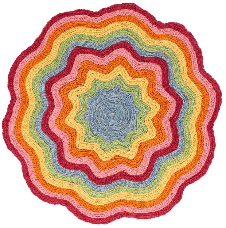 Detail image of 3' 1 x 3' 1 Hand Braided Happy Rugs Jawbreaker Poppy Round