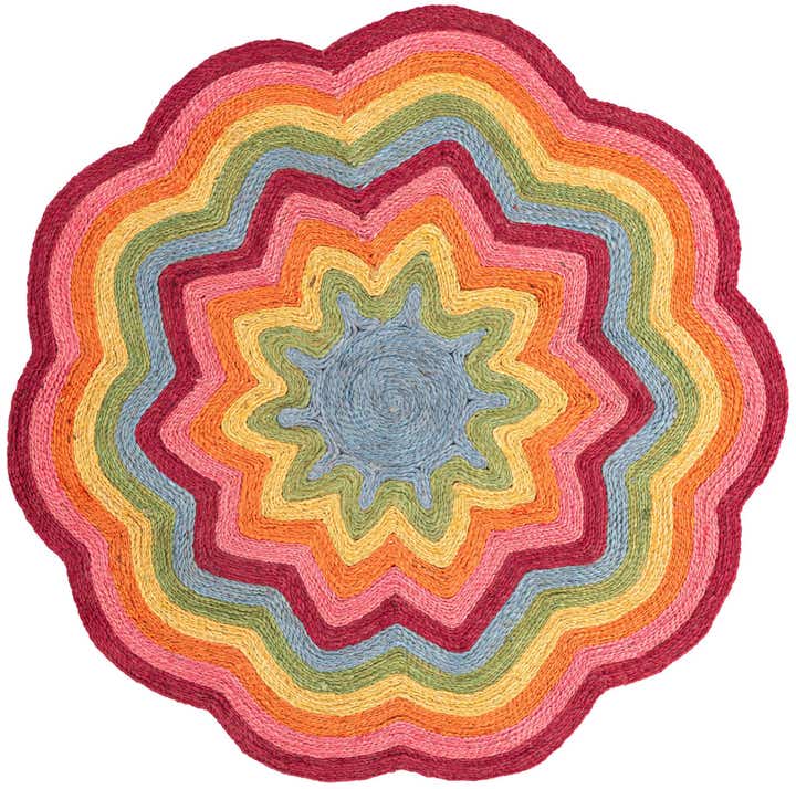 4' 1 x 4' 1 Hand Braided Happy Rugs Jawbreaker Poppy Round