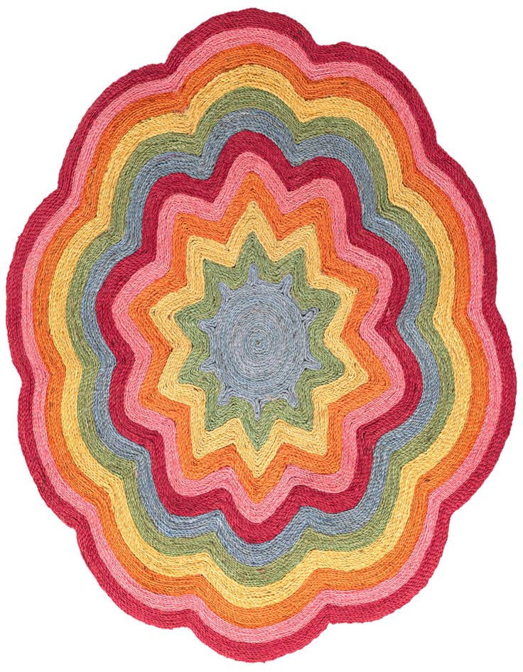Detail image of 5' 1 x 5' 1 Hand Braided Happy Rugs Jawbreaker Poppy Round