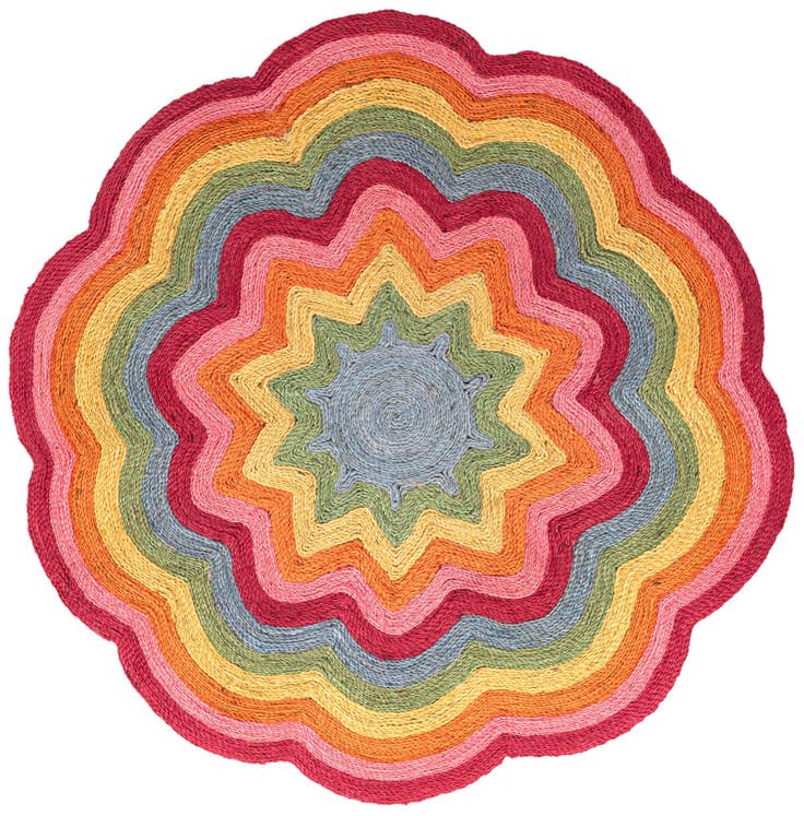Detail image of 5' 1 x 5' 1 Hand Braided Happy Rugs Jawbreaker Poppy Round