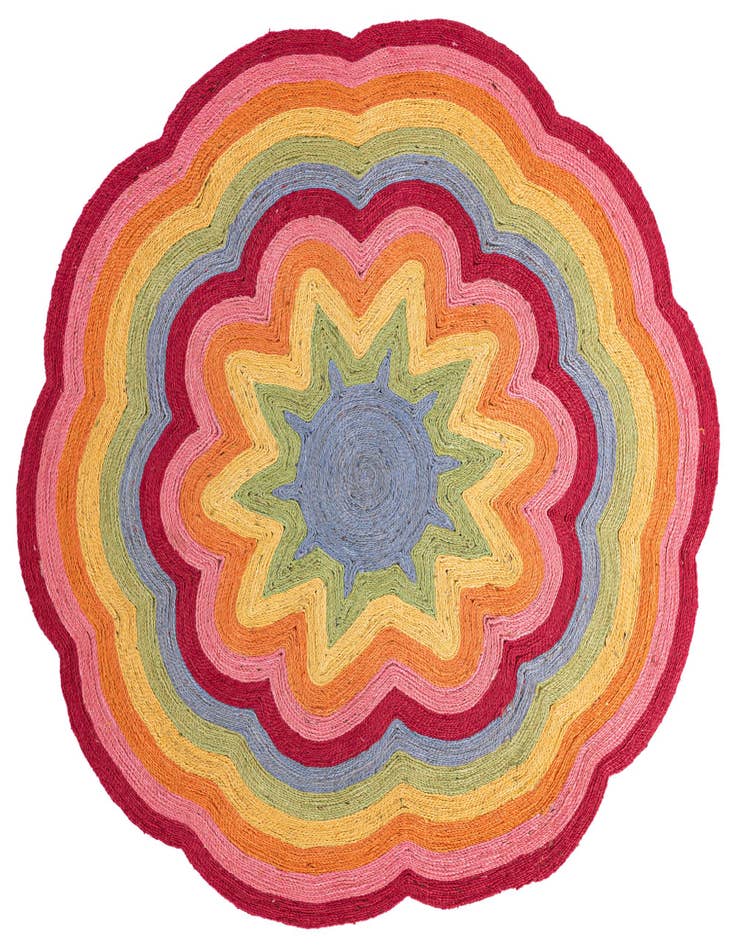Detail image of 7' 1 x 7' 1 Hand Braided Happy Rugs Jawbreaker Poppy Round