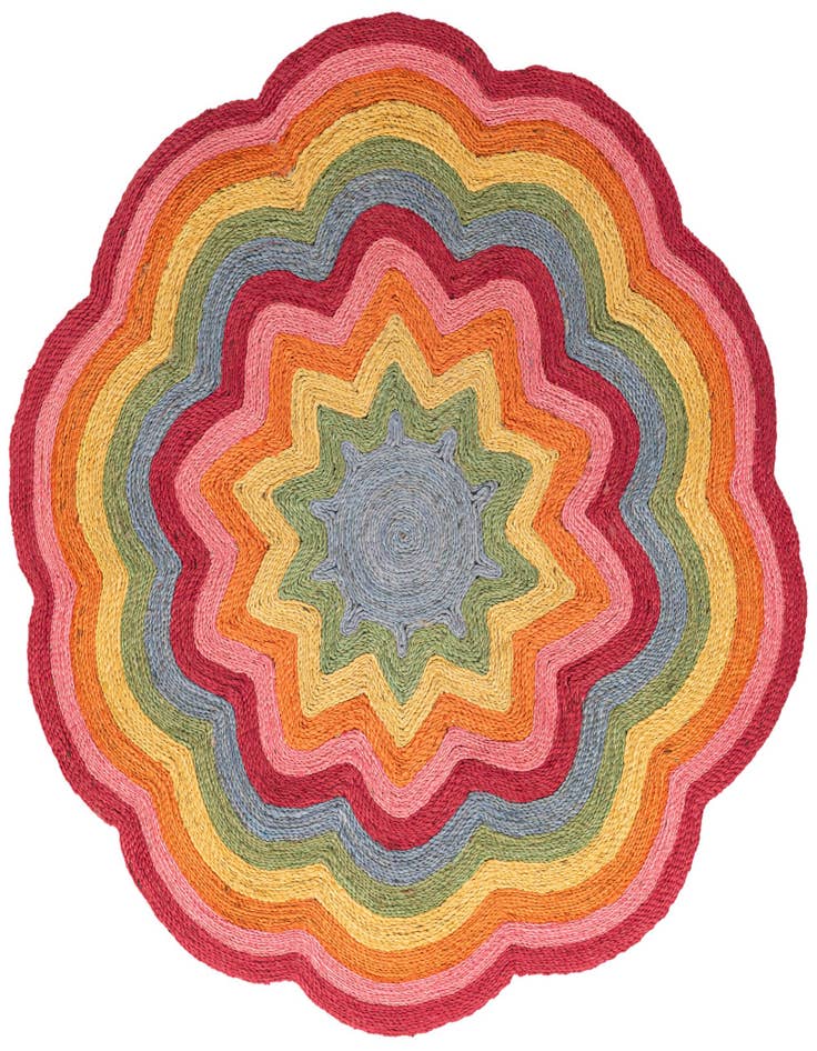 Detail image of 8' x 8' Hand Braided Happy Rugs Jawbreaker Poppy Round