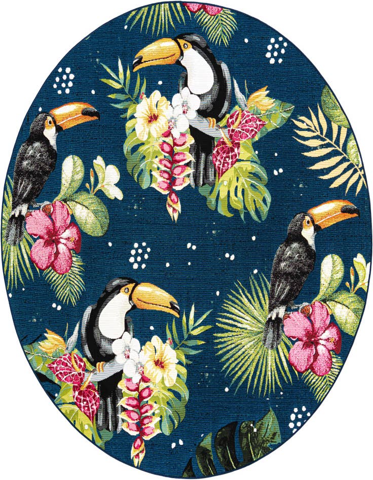 Detail image of 7' 10 x 7' 10 Easy-Clean Botanical Indoor / Outdoor Round Rug