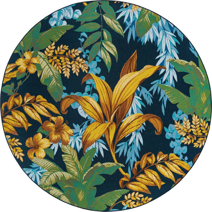 Detail image of 7' 10 x 7' 10 Easy-Clean Botanical Indoor / Outdoor Round Rug