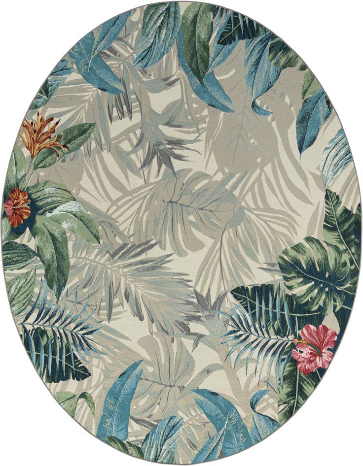 Detail image of 10' x 10' Easy-Clean Botanical Indoor / Outdoor Round Rug