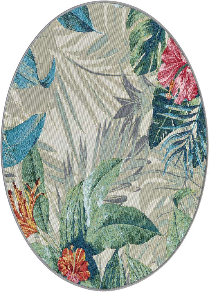 3' x 3' Easy-Clean Botanical Indoor / Outdoor Round Rug