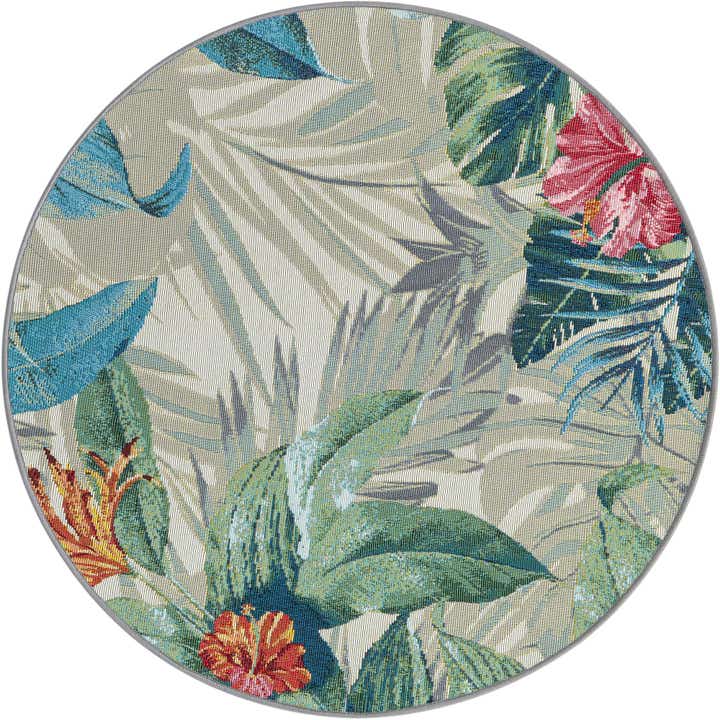 3' x 3' Easy-Clean Botanical Indoor / Outdoor Round Rug