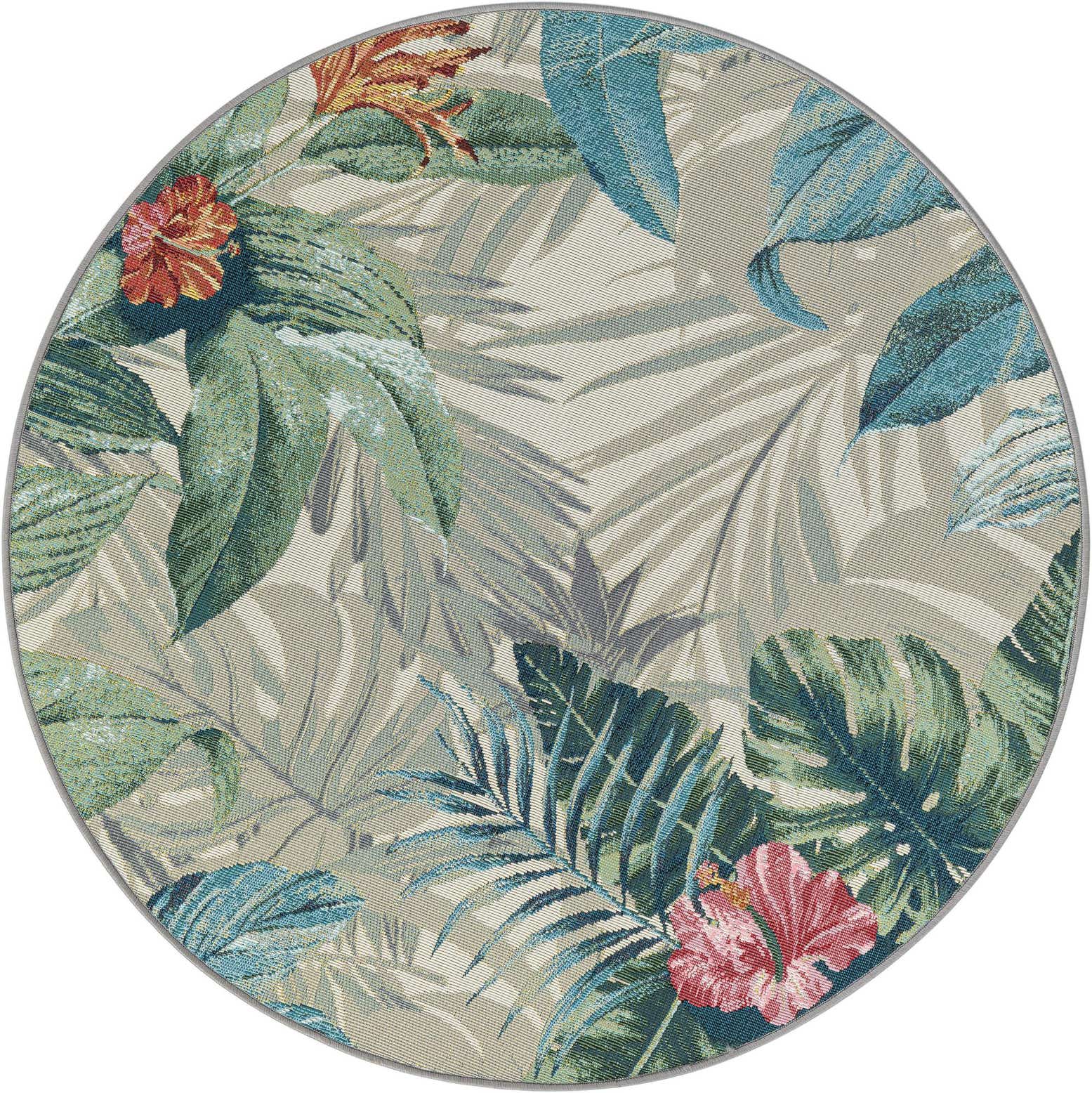 4' x 4' Easy-Clean Botanical Indoor / Outdoor Round Rug