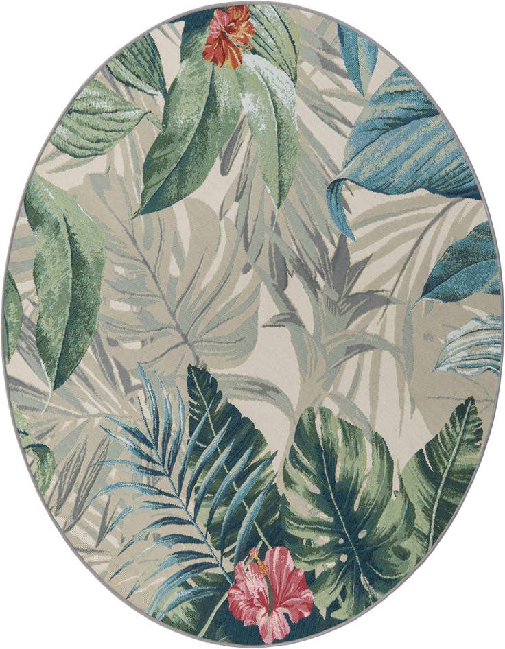 Detail image of 6' x 6' Easy-Clean Botanical Indoor / Outdoor Round Rug
