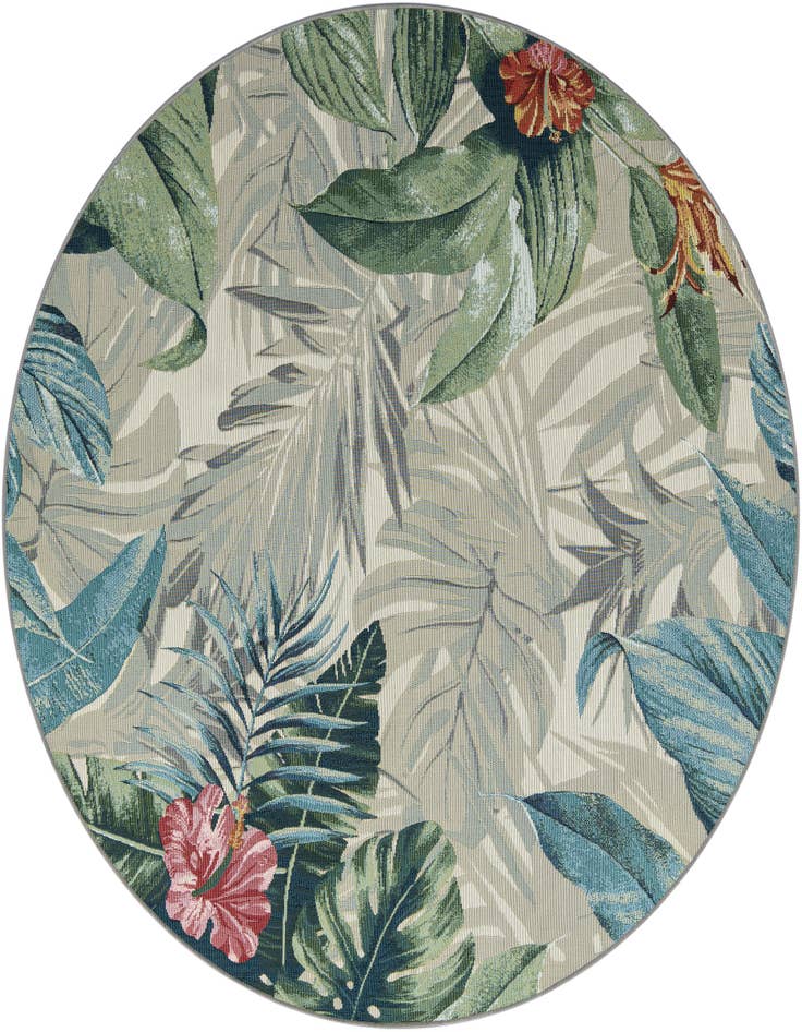Detail image of 7' x 7' Easy-Clean Botanical Indoor / Outdoor Round Rug