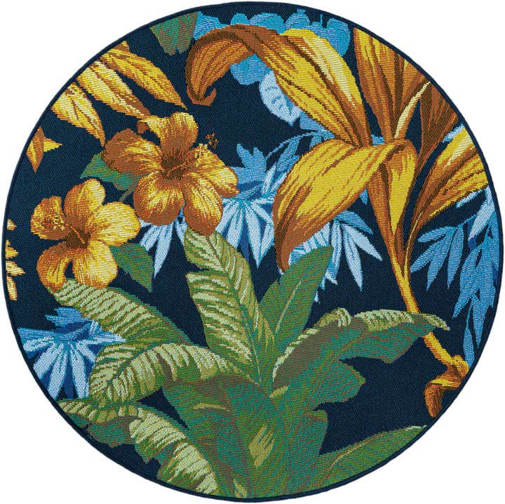 3' x 3' Easy-Clean Botanical Indoor / Outdoor Round Rug