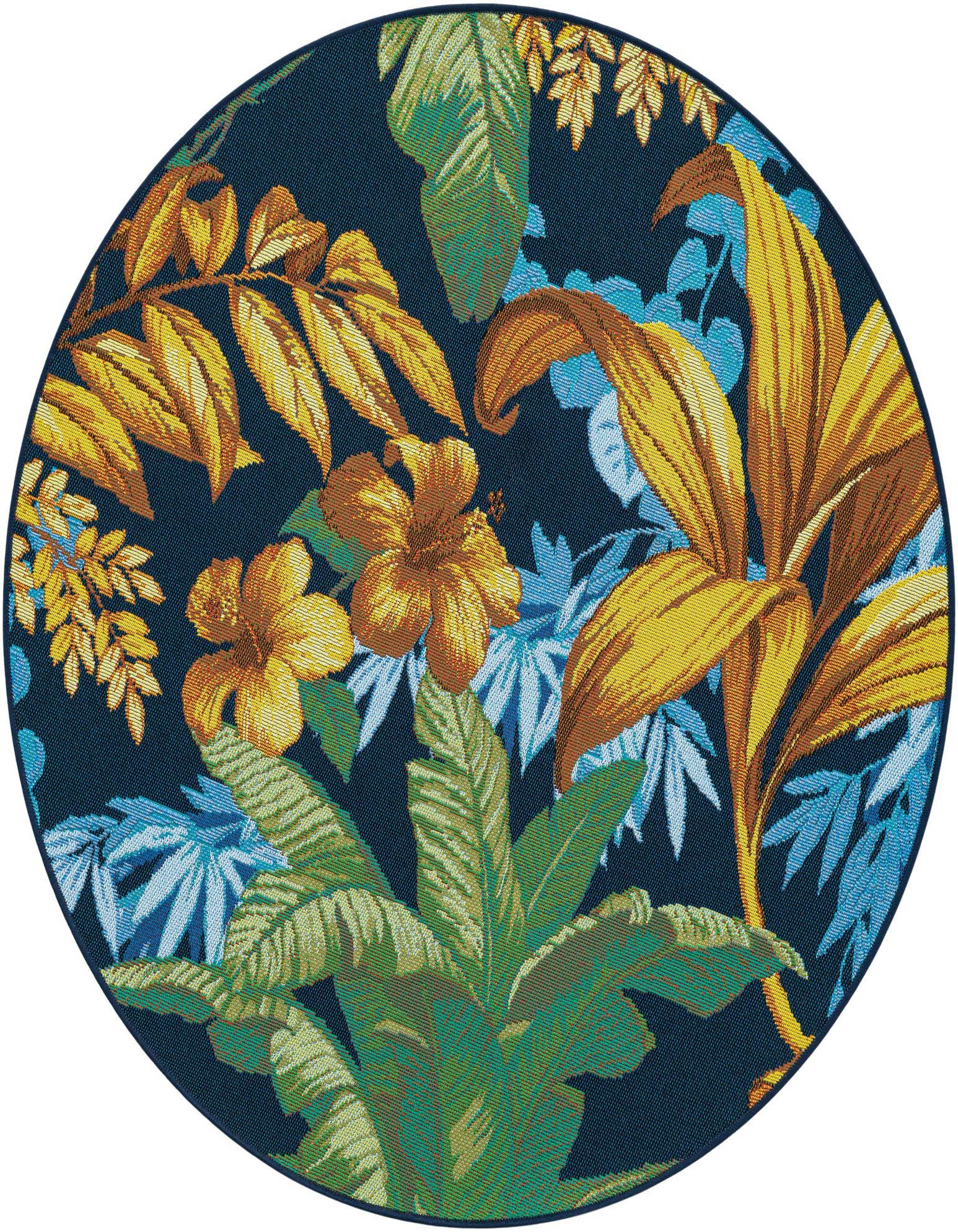 4' x 4' Easy-Clean Botanical Indoor / Outdoor Round Rug