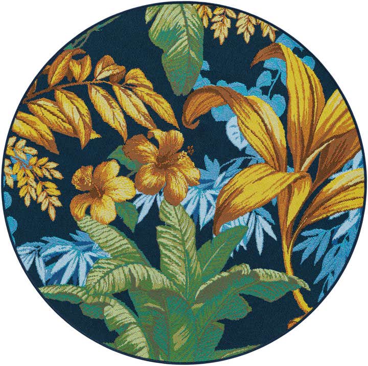 4' x 4' Easy-Clean Botanical Indoor / Outdoor Round Rug