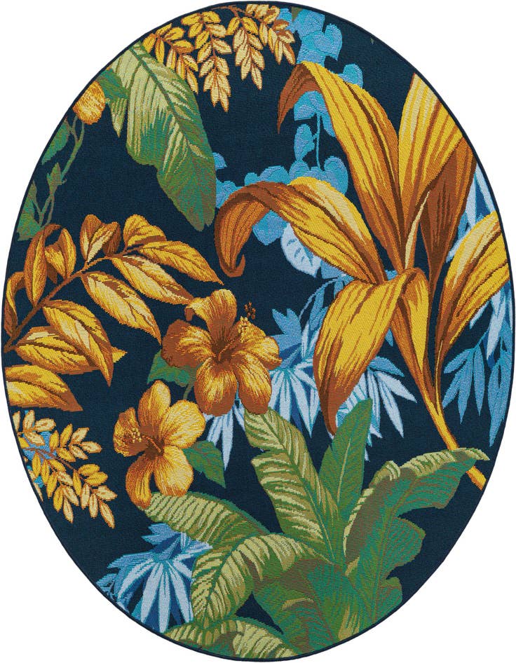 Detail image of 5' x 5' Easy-Clean Botanical Indoor / Outdoor Round Rug