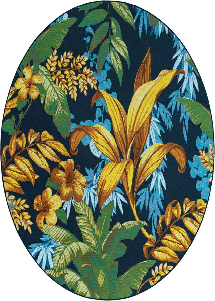 7' x 7' Easy-Clean Botanical Indoor / Outdoor Round Rug