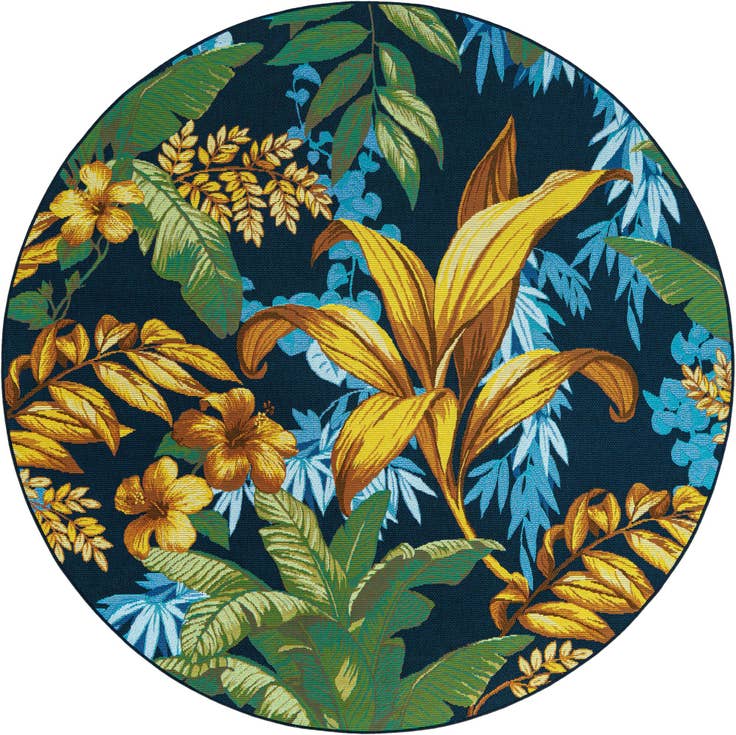 Detail image of 7' x 7' Easy-Clean Botanical Indoor / Outdoor Round Rug