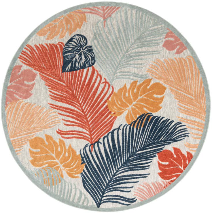 Detail image of 8' 2 x 8' 2 Easy-Clean Botanical Indoor / Outdoor Round Rug
