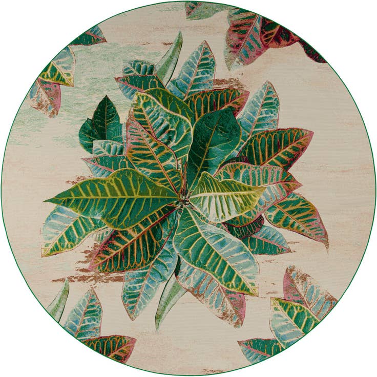 Detail image of 10' x 10' Easy-Clean Botanical Indoor / Outdoor Round Rug