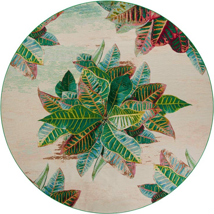 Detail image of 12' x 12' Easy-Clean Botanical Indoor / Outdoor Round Rug