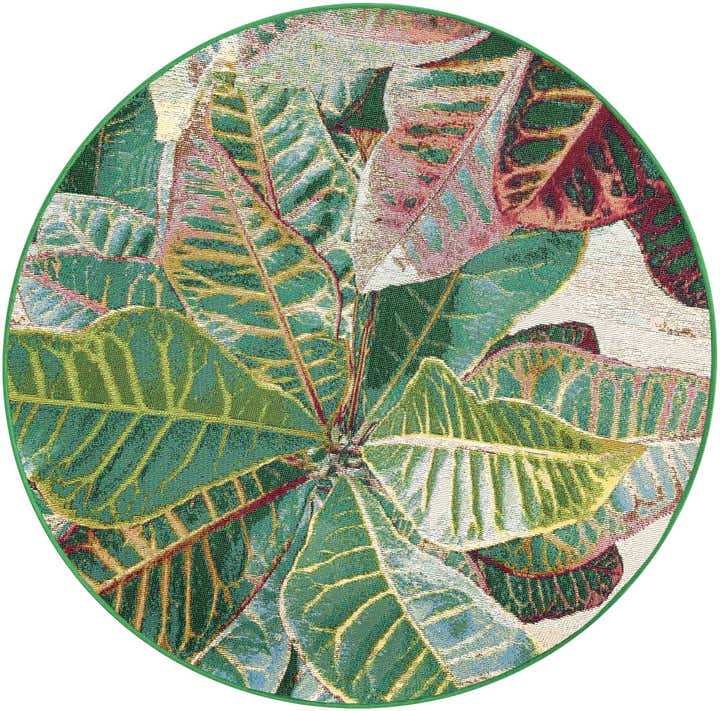 4' x 4' Easy-Clean Botanical Indoor / Outdoor Round Rug