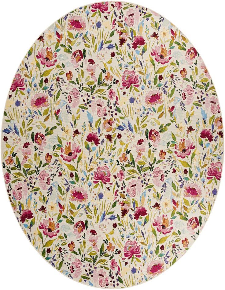 Detail image of 10' x 10' Easy-Clean Botanical Indoor / Outdoor Round Rug