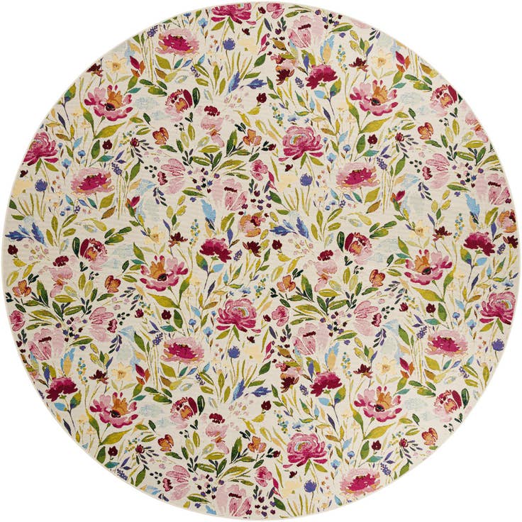 Detail image of 10' x 10' Easy-Clean Botanical Indoor / Outdoor Round Rug