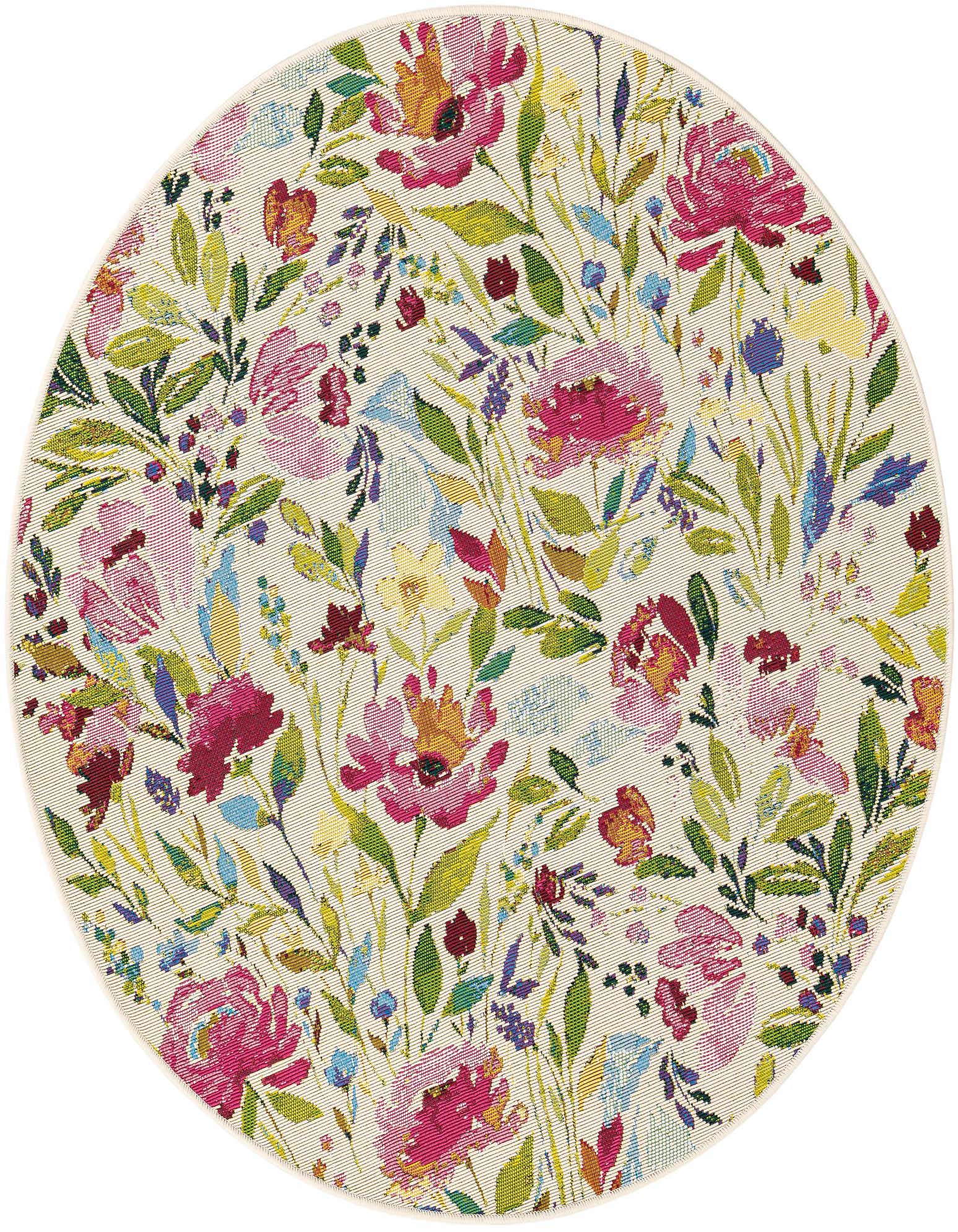 4' x 4' Easy-Clean Botanical Indoor / Outdoor Round Rug