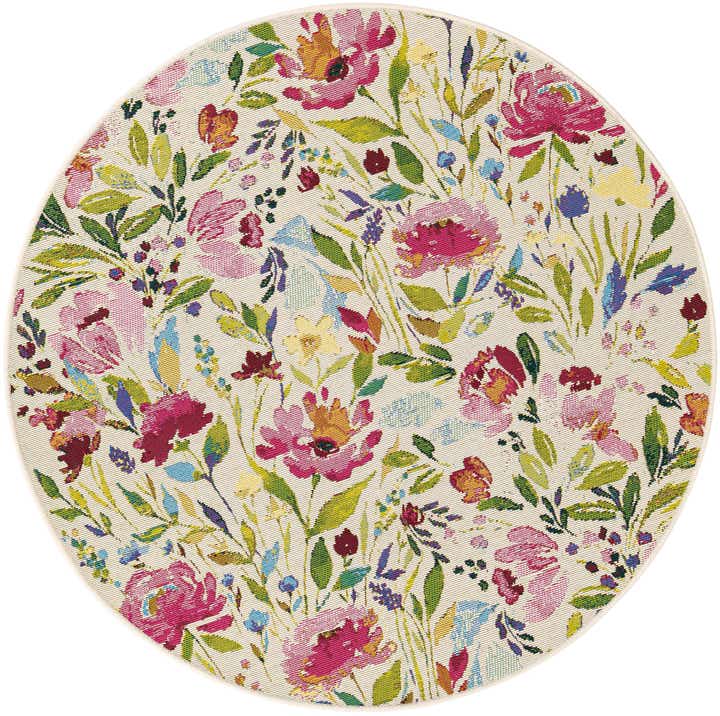 4' x 4' Easy-Clean Botanical Indoor / Outdoor Round Rug