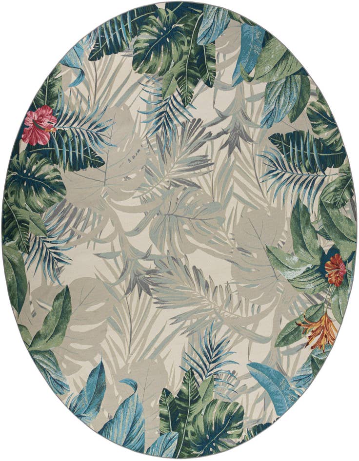 Detail image of 12' x 12' Easy-Clean Botanical Indoor / Outdoor Round Rug