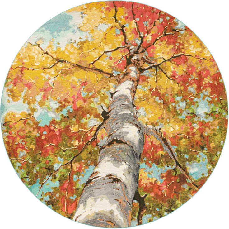 Detail image of 10' x 10' Easy-Clean Botanical Indoor / Outdoor Round Rug
