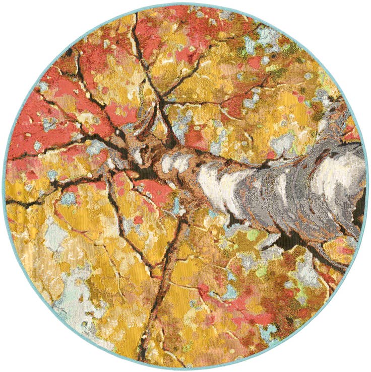 Detail image of 4' 1 x 4' 1 Easy-Clean Botanical Indoor / Outdoor Round Rug