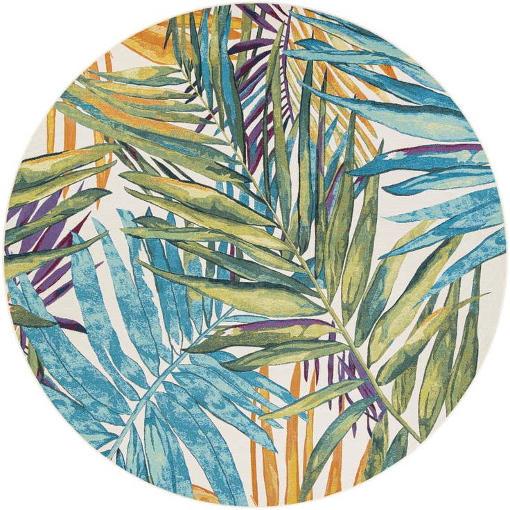 Detail image of 10' x 10' Easy-Clean Botanical Indoor / Outdoor Round Rug