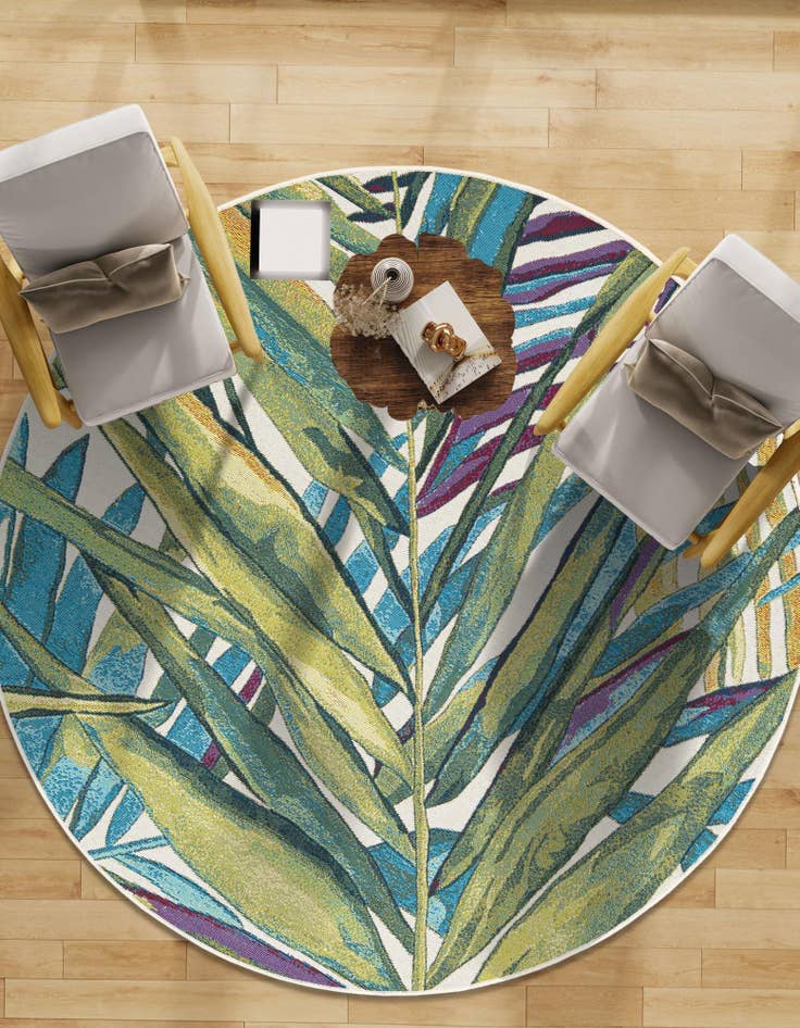 Detail image of 10' x 10'  Washable Botanical Indoor / Outdoor Round Rug