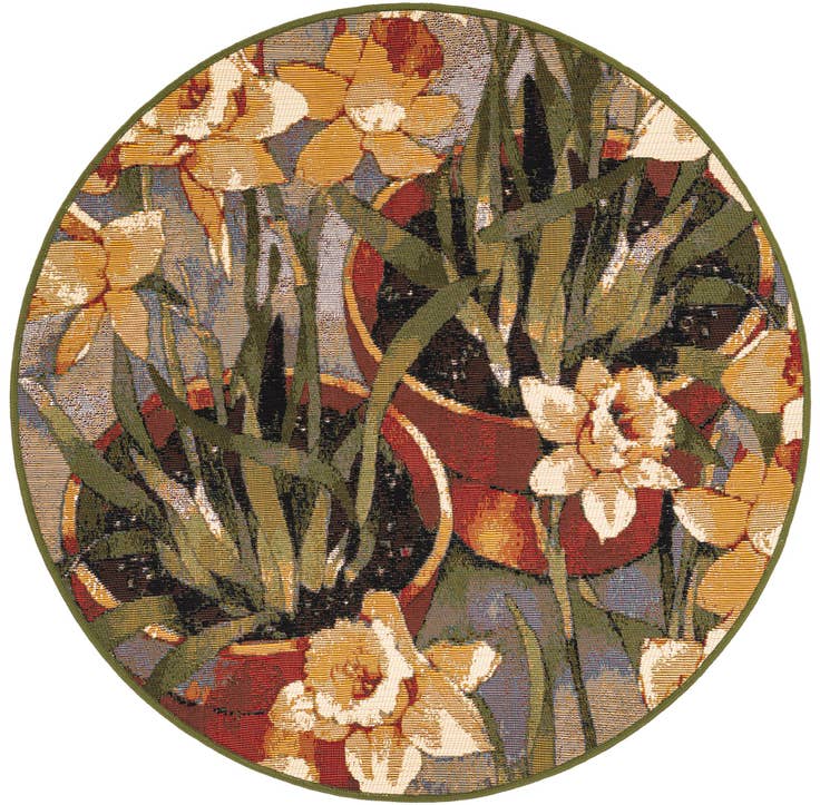 Detail image of 3' x 3' Easy-Clean Botanical Indoor / Outdoor Round Rug