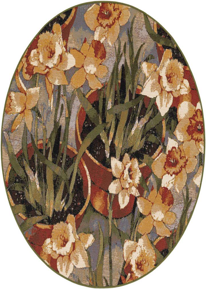 4' x 4' Easy-Clean Botanical Indoor / Outdoor Round Rug