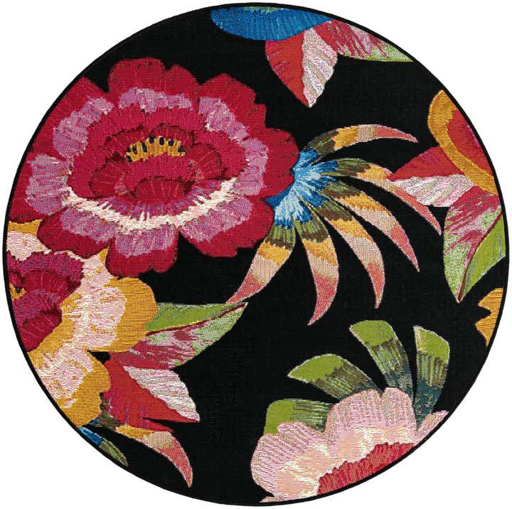 4' x 4' Easy-Clean Botanical Indoor / Outdoor Round Rug