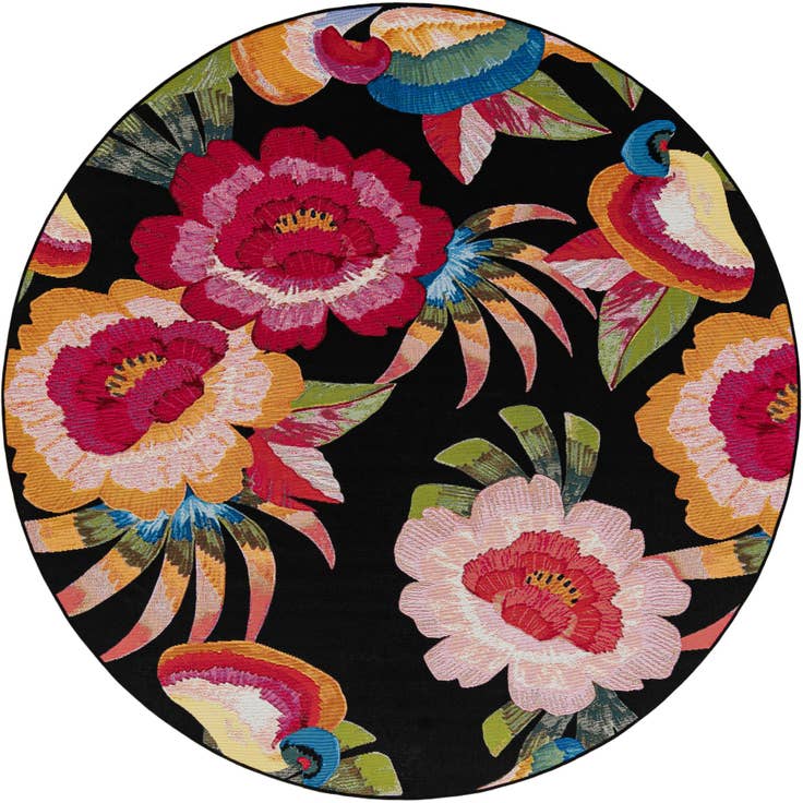 Detail image of 7' 10 x 7' 10 Easy-Clean Botanical Indoor / Outdoor Round Rug