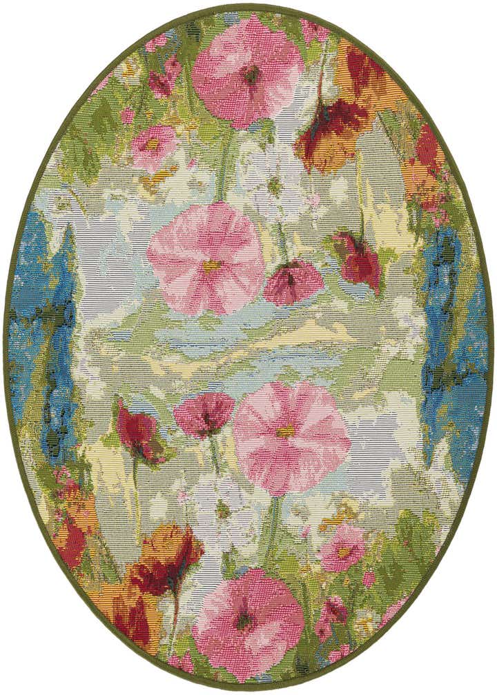3' x 3' Easy-Clean Botanical Indoor / Outdoor Round Rug
